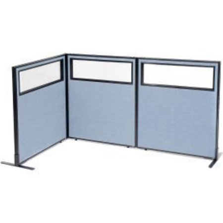 GLOBAL EQUIPMENT Interion    Freestanding 3-Panel Corner Room Divider w/Partial Window 36-1/4"W x 42"H Panels Blue 695043BL